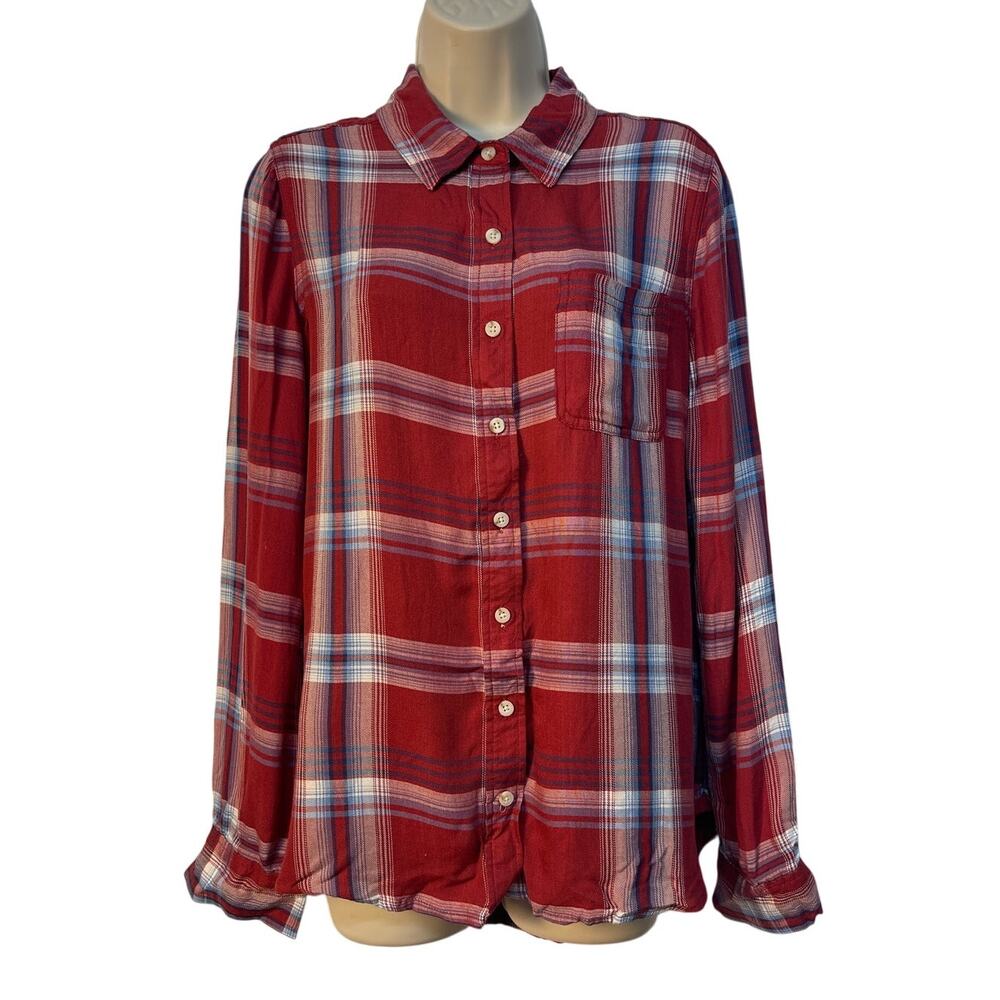 Mossimo Supply Co. Long Sleeve‎ Collared Button Up Shirt Red White Plaid Large